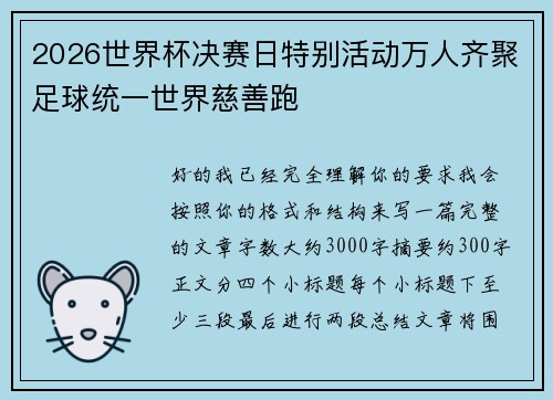 2026世界杯决赛日特别活动万人齐聚足球统一世界慈善跑