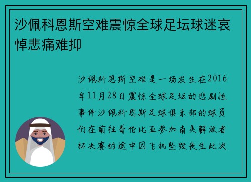 沙佩科恩斯空难震惊全球足坛球迷哀悼悲痛难抑